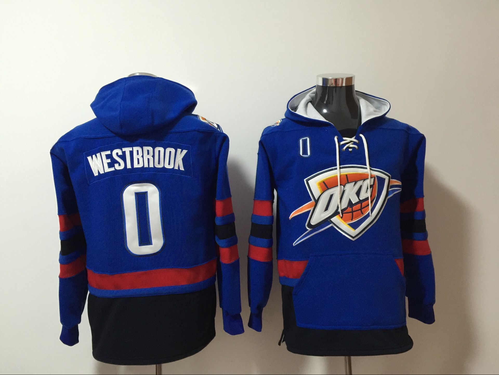 Men 2017 NBA Oklahoma City Thunder 0 Russell Westbrook blue Hoodie